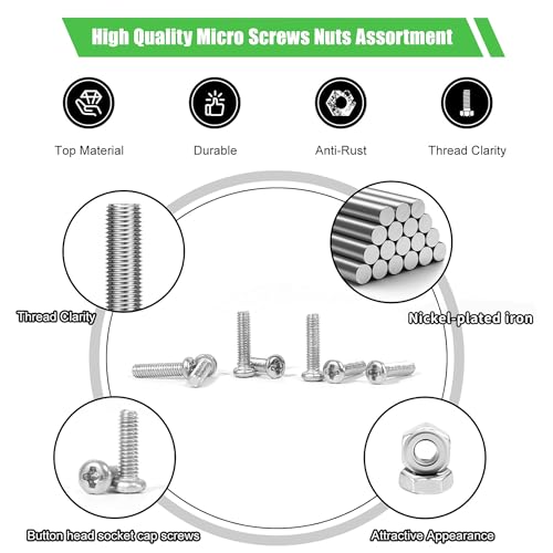 1200Pcs Small Metric Screws and Nuts Kit, M1 M1.2 M1.4 M1.6 M2 M2.5 - size: M1/1.2/1.4/1.6/2/2.5-1200 Pcs
