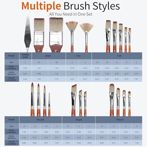 H & B 22 Pcs Artist Paint Brush Set for Acrylic Watercolor & Oil Painting - color: Brown