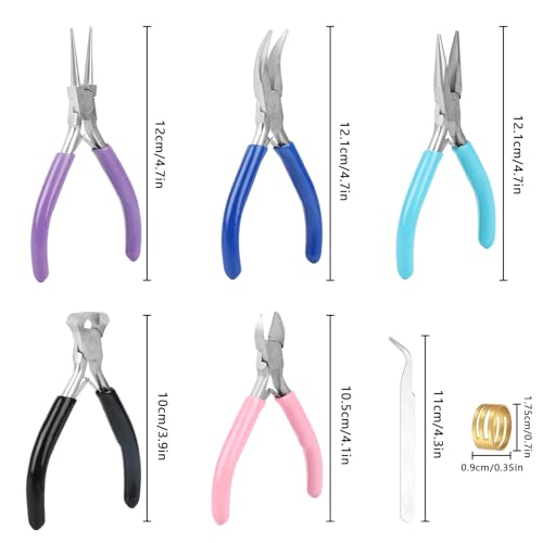 5 Pcs Jewelry Making Pliers Tools, Needle/Round/Chain/Bent/Zipper Pliers - style: 5pcs-Mixed Color
