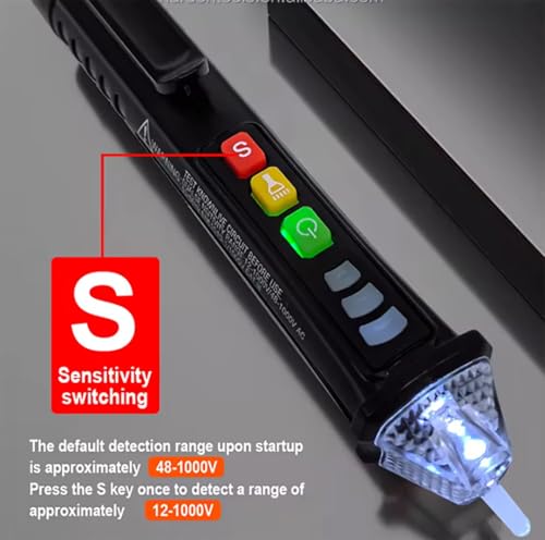 Edward Tools Non-Contact Voltage Detector Pen - 1000V AC Audible + Flashing Alarms - Flashlight - Included Batteries - Sensitivity Adjustment - CE Certified for Electricians/Home Use