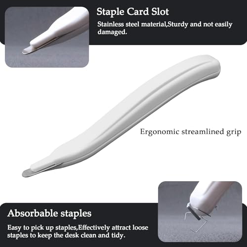 Magnetic Staple Remover, Ergonomic Design Staple Puller Remover Tool, Easy Staple Extraction, White, Suitable for Office, School, Home