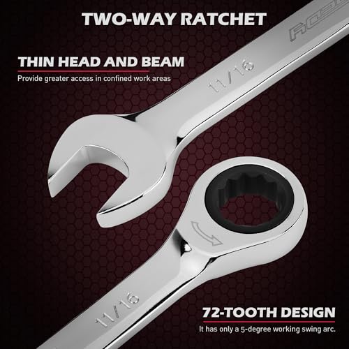 Premium 24-Piece Ratcheting Wrench Set, SAE & Metric Combination Wrenches, 8-19mm / 1/4"-7/8", 72-Tooth Ratchet Spanners, Chrome Vanadium Steel with Roll-Up Pouch for Mechanics - color: 24-pc Ratcheting (Chrome Finish)