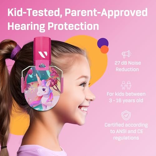 Kids Noise Canceling Headphones - 33 dB (2K Hz) - Ear Protection Earmuffs | Vanderfields' earmuffs protect child's hearing with certified noise-cancellation, soft ear cushions, and adjustable headband - color: Unicorn Fantasy