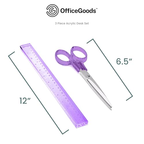 OfficeGoods 3-Piece Acrylic Desk Set, Purple with Silver Metal - color: Purple