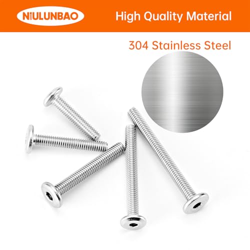 M4 x 20mm 25mm 30mm 35mm 40mm Flat Round Head Hex Socket Cap Screws Bolts, Furniture Screws, 304 Stainless Steel, Allen Hex Drive, Bright Finish, Metric Fully Threaded, Assortment Kit 50PCS - size: M4 x 20/25/30/35/40mm (50PCS)