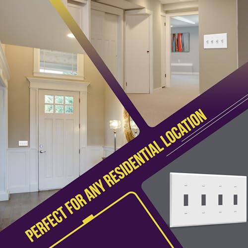 ENERLITES Quad Light Switch Wall Plate, Standard Size 4-Gang 4.50" x 8.19", Unbreakable Polycarbonate Thermoplastic, 8814-W, White - color: White, size: Standard Size