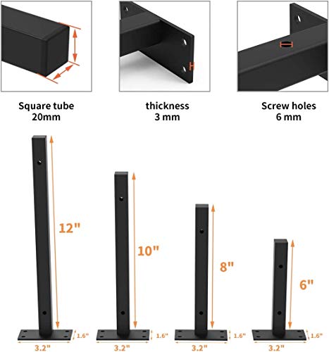 Jorohiker Heavy Duty Floating Shelf Brackets 6 Inch,4 Pack (Black) - size: 6 Inch