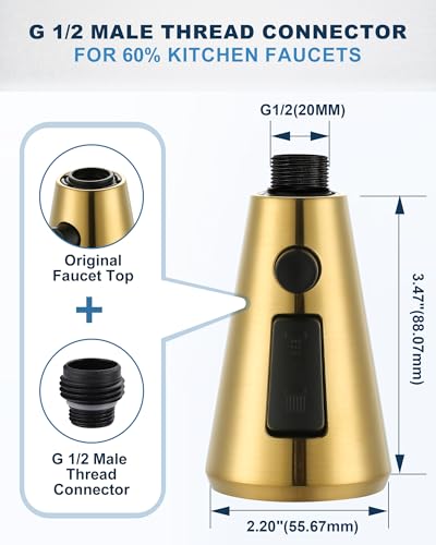 Pull Down Spray Head Replacement - for Kitchen Faucet Sprayer Head with 9 Adapters, 3 Function Pull Out Faucets Spray Nozzle Compatible with Moen, American Standard Faucets, Brushed Gold - color: Brushed Gold