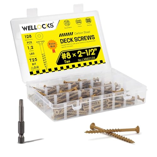 WELLOCKS #8 x 2-1/2 in Tan Deck Screws, 1.2 lbs with T25 Bit - size: #8×2-1/2", style: 1.2LBS Tan