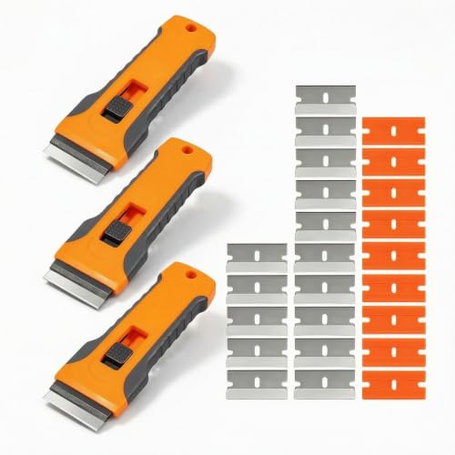 3 Pack Razor Blade Scraper Tool with 24pcs Extra Blades, Cleaning Razor Scraper, Glass Top Stove Scraper for Oven Door, Cooktop Scraper, Glass Scraper Cleaning Paint - size: 3 Pack