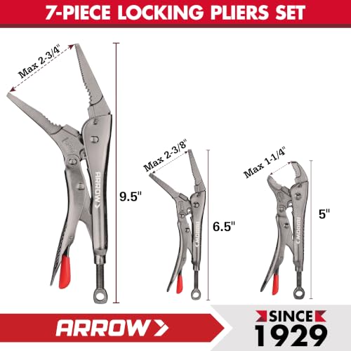 ARROW 7-piece Locking Pliers Set, Chromium-Molybdenum Vice Grips - style: 7-piece