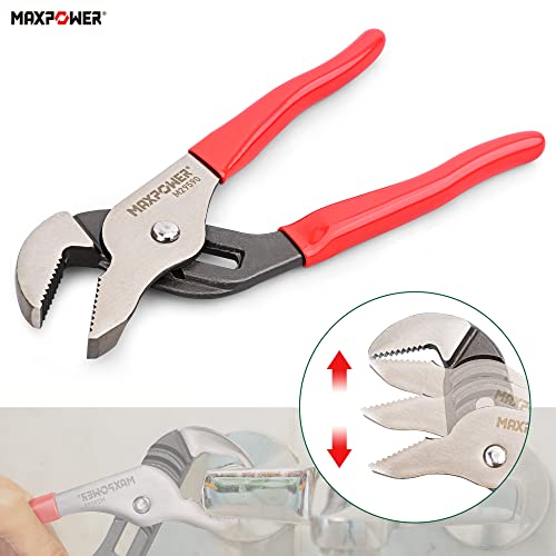 MAXPOWER Groove Joint Pliers Set, 8 inch and 12 inch Quick Adjustable Serrtated V Jaw Tongue and Groove Pliers - size: 8" 12"