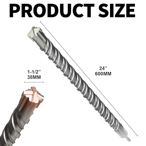 SDS Plus Rotary Hammer Drill Bit, 1-1/2"×24"（38mm×600mm） - 4 Carbide Cutting Edges & Coated Head | Heavy-Duty for Masonry, Concrete, Natural Stone, Brick Walls - size: 1-1/2"×24"（38mm×600mm）