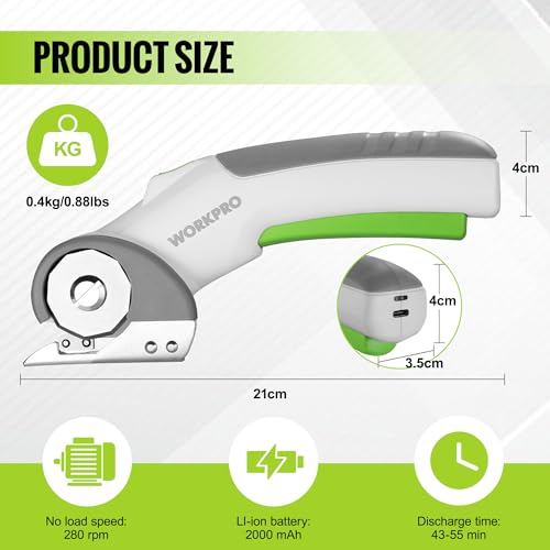 WORKPRO Cordless Electric Scissors, Rechargeable Power Rotary Cutters