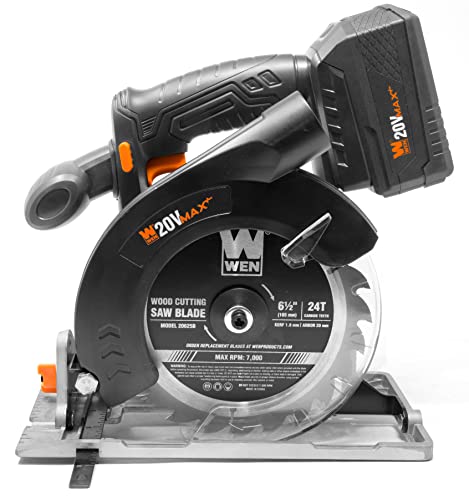 WEN Cordless Circular Saw, 6.5-Inch Blade with 20V Max 4.0 Ah Lithium-Ion Battery and Charger (20625)