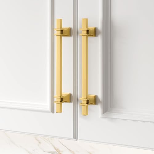 Haliwu 10 Pack 6-1/4 Inch Gold Cabinet Handles Brushed Brass Drawer Pulls - color: Matte Gold, size: Hole Center Spacing：160mm (6-5/16 inch)