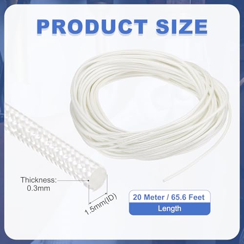 uxcell Insulation Cable Protector,1.5mm/0.06 Inch-20m/66 Feet High Temp Fiberglass Sleeve White - color: White, size: 1.5mm-20m