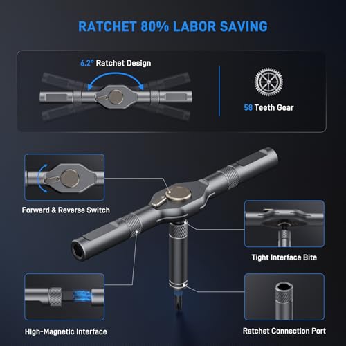 74-in-1 Magnetic Ratchet Screwdriver Set with S2 Steel Bits - color: Black, size: 74PCS