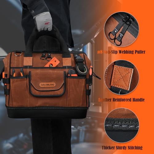 WELKINLAND 22-Pockets Hard Bottom Tool Bag, 14-Inch Electrician Tool Bag