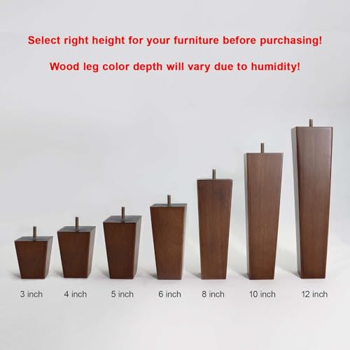 WEKIS Solid Wooden Furniture Legs 6 Inch, Natural Mid Century Brown Square Legs for Couch, Sofa, Cabinet, Bench, Bed - Set of 4 - size: 6 Inch
