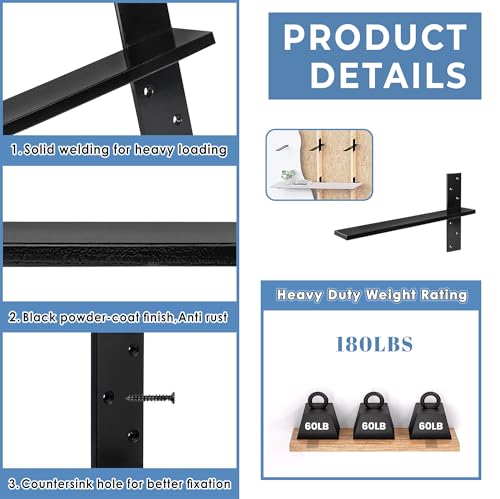 Floating Shelf Bracket Heavy Duty 1/2" Thick Free Hanging Countertop Support Bracket 1 Pack 20" Lx2.5 W Hidden Shelf Bracket for Floating Wall Countertops, Bars, Desks, Bench Seats, Vanities, Mantels - size: 20 Inch, style: Black- 1 pack