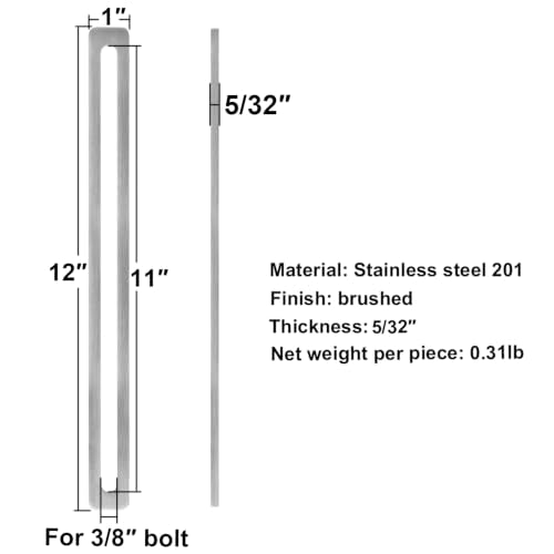 6 Pack 12" x 1" Adjustable Slotted Mending Plates, Stainless Steel | Slot for 3/8" Bolt - size: 12" x 1"