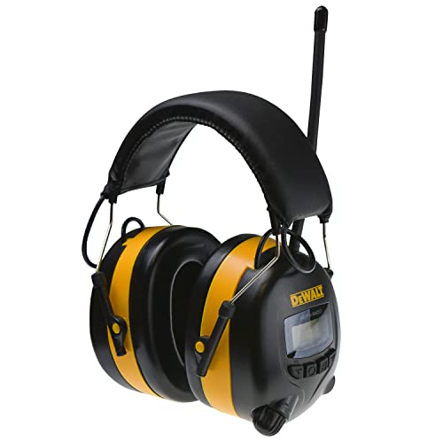 DEWALT DPG15 Hearing Protection Earmuffs with AM/FM Radio, LCD Display, 8 Presets, 3.5mm Aux, NRR 25dB