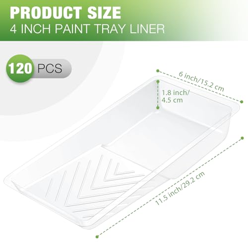 Geelin 120 Pcs Paint Tray Liner 4 Inch Small Paint Tray Paint Pan Liners Mini Paint Liners Disposable Paint Roller Tray with Deep Paint Pocket and Textured Ridge Compatible with Most 4" Paint Rollers