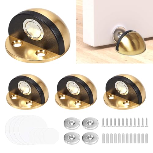4 Pack Magnetic Door Stopper, Stainless Steel Floor Door Stopper Stoppers for Bottom of Door, Self Adhesive No Drill with Screws, Door Holder to Keep Door Open