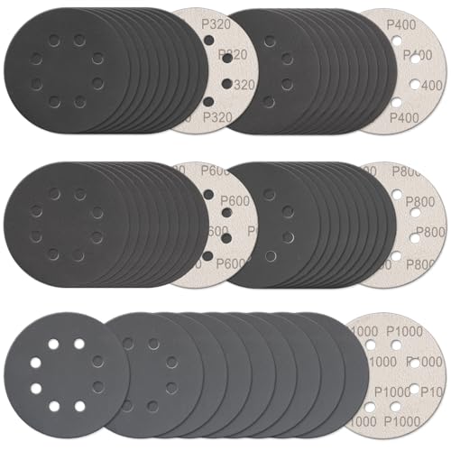 100Pcs 5 Inch Sanding Discs Hook & Loop 8-Hole Wet Dry Sandpaper Assortment - style: 100Pcs 320-1000 Grit (Mixed)