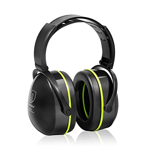LYSIAN 31dB Hearing Protection Earmuffs, Foldable Adjustable Safety Ear Muffs for Shooting, Construction, Lawn Mowing, Adults - color: Yellow Black