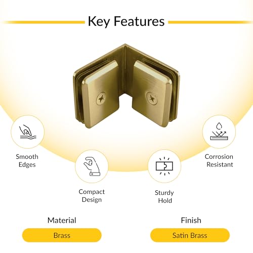 Brixwell Beveled Style 90 Degree Glass To Glass Clamp Brass, Satin Brass - color: Satin Brass