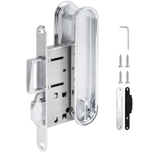 HBL' Pocket Door Lock with Handle Keyless Privacy Pocket Door Handle,Chrome - color: Chrome, size: Square
