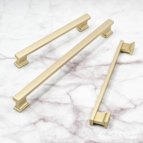 Alzassbg Brushed Gold Cabinet Pulls and Handles 10 Pack, AL3061MGP - color: Brushed Gold, size: 3-3/4" Hole Center