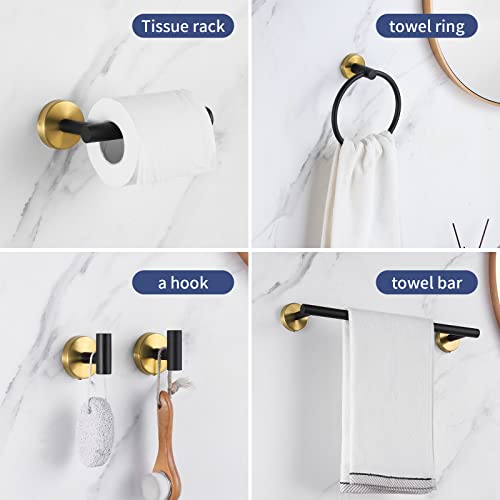 5 Pieces Bathroom Hardware Set Black Gold, Towel Rack Including 2pcs 16 inch Tower Bar, Towel Ring and 2 PCS Towel Hooks - color: Black Gold-5pcs-16inch