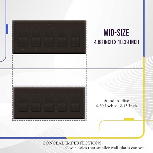 ENERLITES 5-Gang Brown Mid-Size Decorator Switch Outlet Wall Plate Cover - color: Brown, size: Mid-size