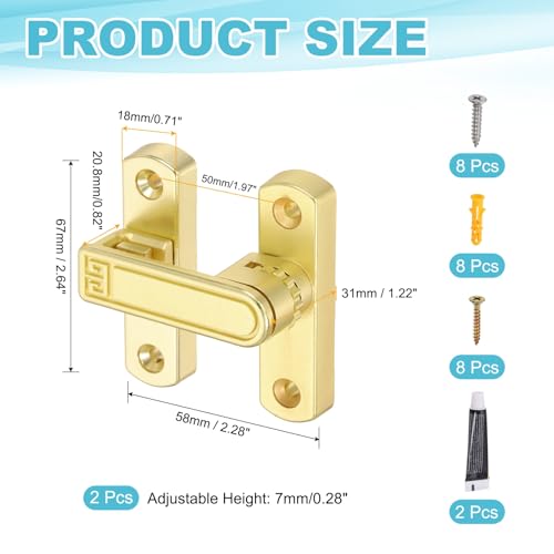 uxcell 2Pcs Barn Door Lock, Zinc Alloy 90/180 Degree Flip Gate Latches, Adjustable Security Sliding Door Latch Lock with Screws for Cabinet, Bathroom, Window, Garden, Gold with Sticker - color: Gold