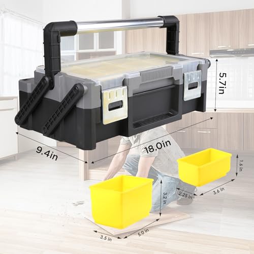 Olympia Tools 18 Inch Portable Plastic Cantilever Tool Box Organizer with Removable Compartments, Great Organization and Storage for Hardware, Assorted Nails, Dowels, Washers, Screws, Nuts and Bolts