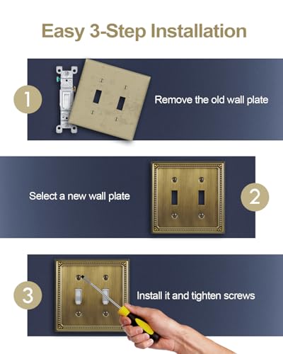 Switch Plates Outlet Covers, 2-Pack Antique Brass Metal Wall Plates - color: Antique Brass, size: 2 Toggle 2PK