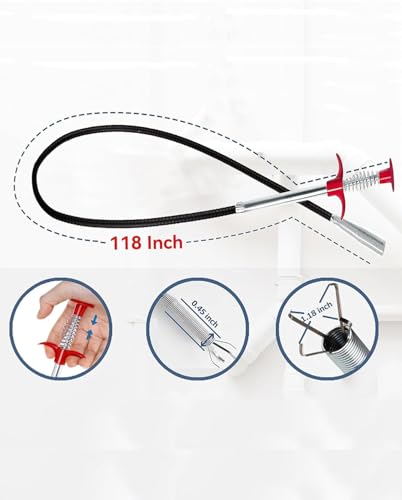 118" Drain Snake Hair Remover Tool, Flexible Clog Remover with 4-Claw Grabber, Long Reach Drain Cleaning Tool for Sink, Bathtub, Shower, Toilet and Tight Spaces - style: 118 in