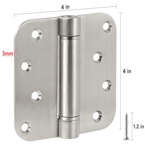 4 Inch Self Closing Door Hinges, 2 Pack, 304 Stainless Steel Spring Hinges - style: S hole - 5/8'' Corners
