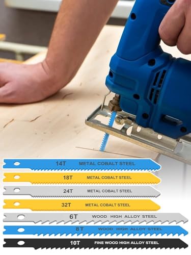 34Pcs Jigsaw Blades Set High Carbon Steel Assorted Jig Saw Blades with U-Shank Sharp Fast Cut Down Jigsaw Blade Wood Woodworking Tool for Plastic Metal Cutting