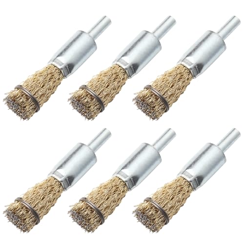 Brass-Coated Wire Brush Set – Wheel, Cup & End Brushes with 1/4" Hex Shank, Heavy-Duty Carbon Steel Bristles for Rust Removal & Paint Stripping (Brass-Coated Wire End Brush (6 Pack)) - style: Brass-Coated Wire End Brush (6 Pack)