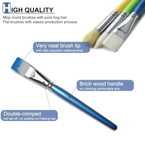 GACDR Kids Paint Brushes Bulk, 36PCS Classroom Paint Brushes for Kids | School bulk kids paint brushes with flat, round and mop styles for classrooms, preschool, washable paint, crafts, acrylic - color: 3 Colors