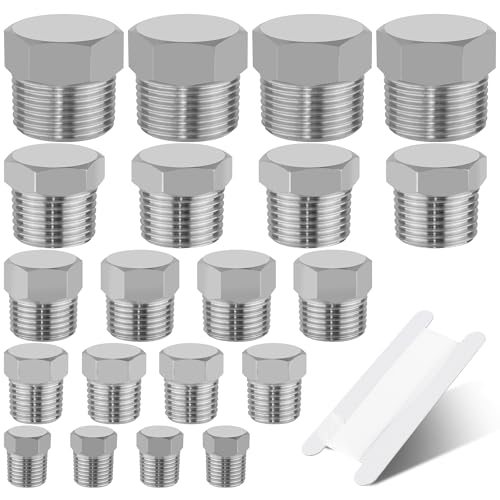 20PCS Stainless Steel Pipe Hex Head Plugs,1/8" 1/4" 3/8" 1/2" 3/4" - size: Hex Plug