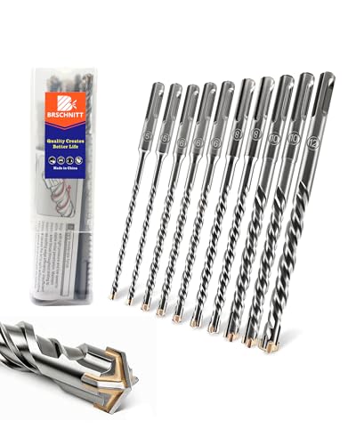 SDS Plus Carbide Cross Tip Concrete Drill Bit - 3/16"*2/1/4"*3/5/16"*2/3/8"*2/1/2" SDS-Plus Hammer Drill Set for Concrete, Brick, Stone & Masonry - 6" Length (10-Piece) - size: 3/16"/1/4"/5/16"/3/8"/1/2"x6"