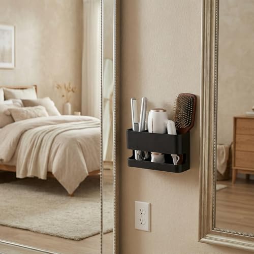 MyGift Wall Mount Salon Hair Tool Organizer with 3 Slots, Black Metal - color: Black, size: Medium
