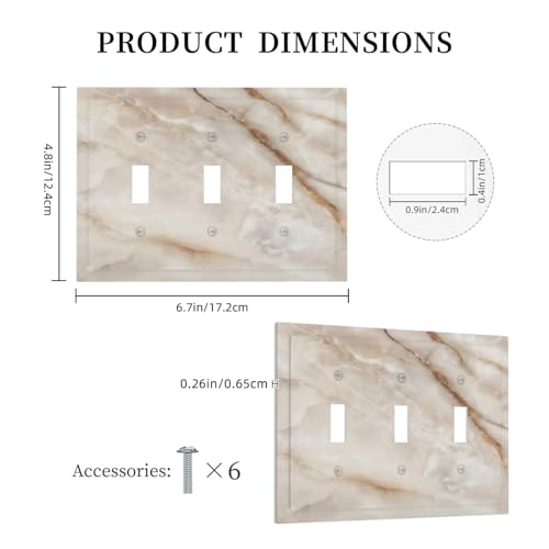 Beige Marble Pattern Light Switch Cover Modern Wall Plate Decorative 3 Gang Triple Toggle Switch Plates Electrical Outlet Faceplate for Bathroom Kitchen Bedroom 6.7" x 4.8" - size: 3 Gang Triple Toggle