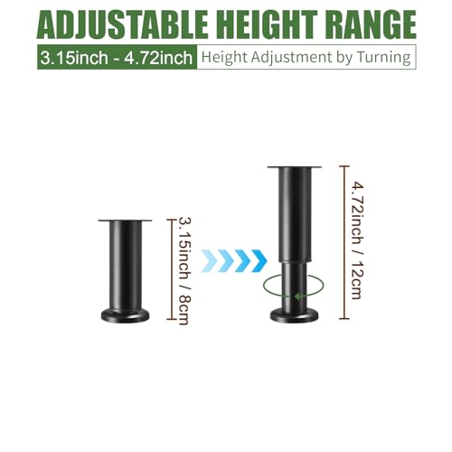 Furniture Legs Metal Adjustable 4 Pcs 3.15-4.72 inch, Adjustable Cabinet Legs for Sofa/Bed/Chair/Dresser/Table, Bed Center Slat Support Legs, Black - size: 3.15-4.72" (4pcs)