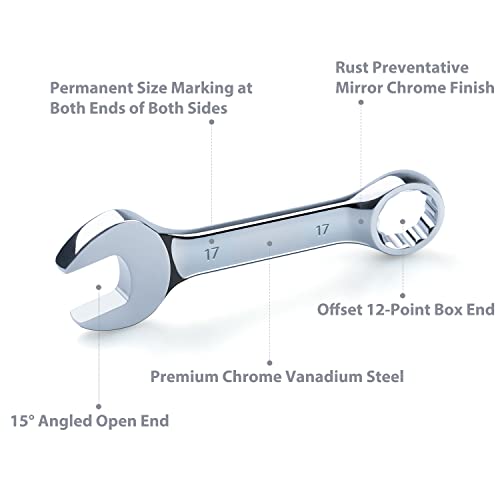 Premium Stubby Combination Wrench Set with Roll-up Pouch, 12-Piece, Metric, 8mm to 19mm, No Skipped Size | Cr-V Steel, Mirror Polished Finish | Short Length and Slim Body, Perfect for Confined Areas - size: Metric Set